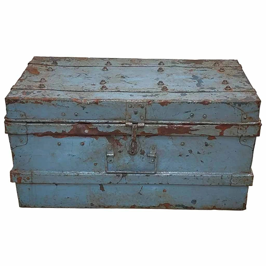 Valigia metallo artigianale blu 67x37x25h cm