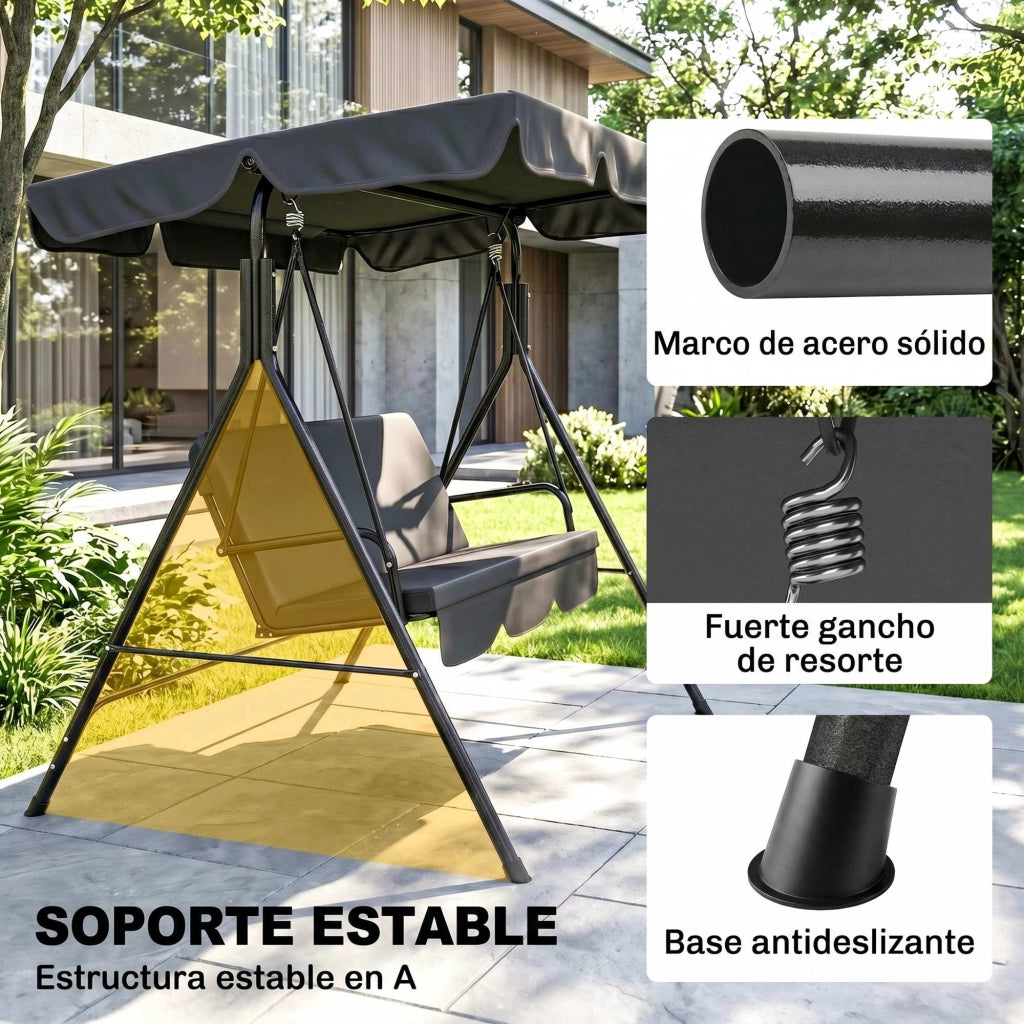 Altalena da Giardino 3 Posti con Tenda Regolabile ¨C zephmum ¨C Nero Acciaio 172x110x153 cm