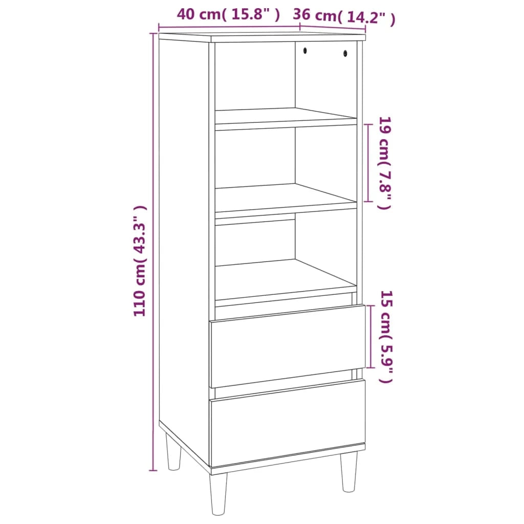 Buffet credenza cassettiera armadio mobile contenitore organizer cucina soggiorno salotto rovere Sonoma alto 40 x 36 x 110 cm legno ingegnerizzato grigio 02_0035358