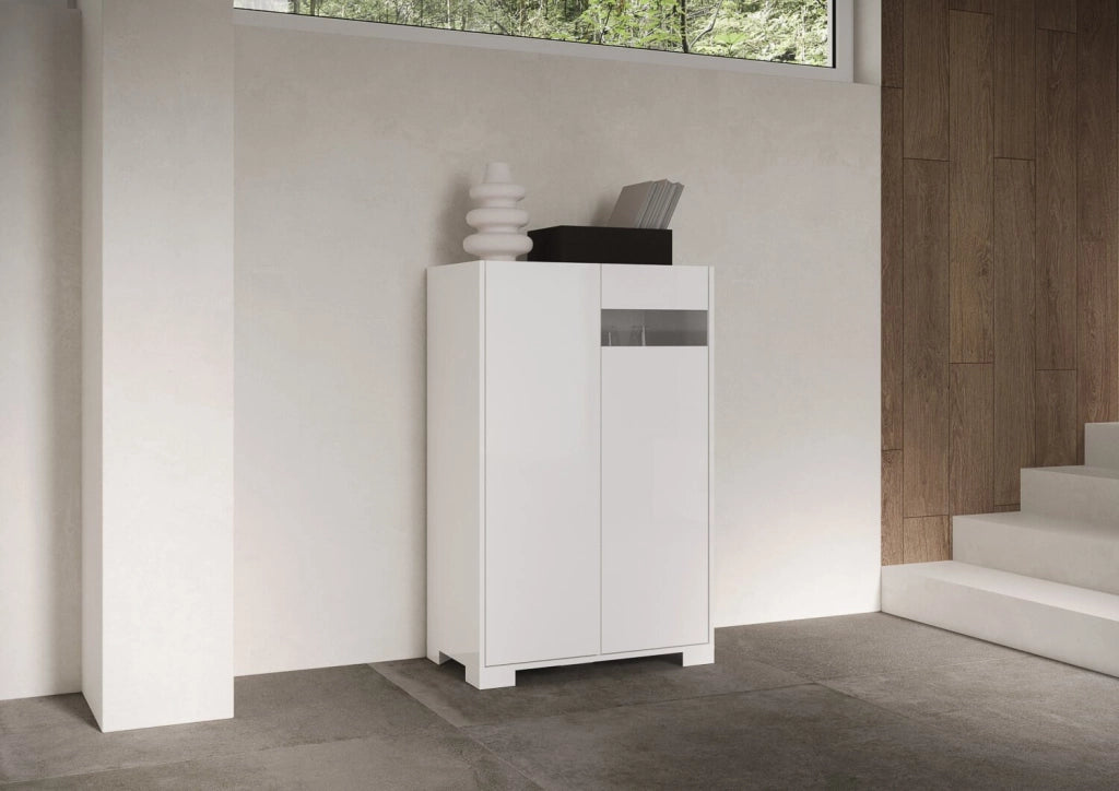 Credenza alta 2 ante 70x35x110 cm bianco lucido - RIFLESSO