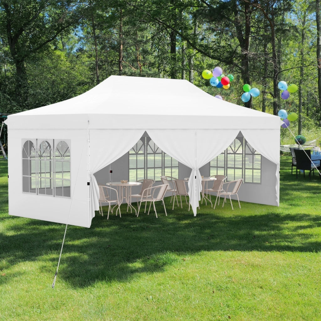 Tenda a scomparsa 3x6m con 6 pareti laterali rimovibili borsa da trasporto, Tenda gazebo pieghevole per feste Bianco-Gazebo