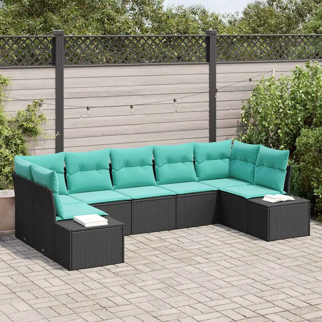 Set Divano da Giardino 7 pz 7-Numero di posti Nero e Turchese 3355885
