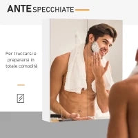 Homcom Mobiletto Pensile da Bagno con 2 Ante e Specchiera in MDF Bianco 60 x 75 x 15cm