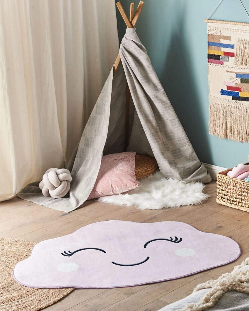 Tappeto rosa stampa nuvola 90 x 120 cm a pelo corto per la sala giochi dei bambini