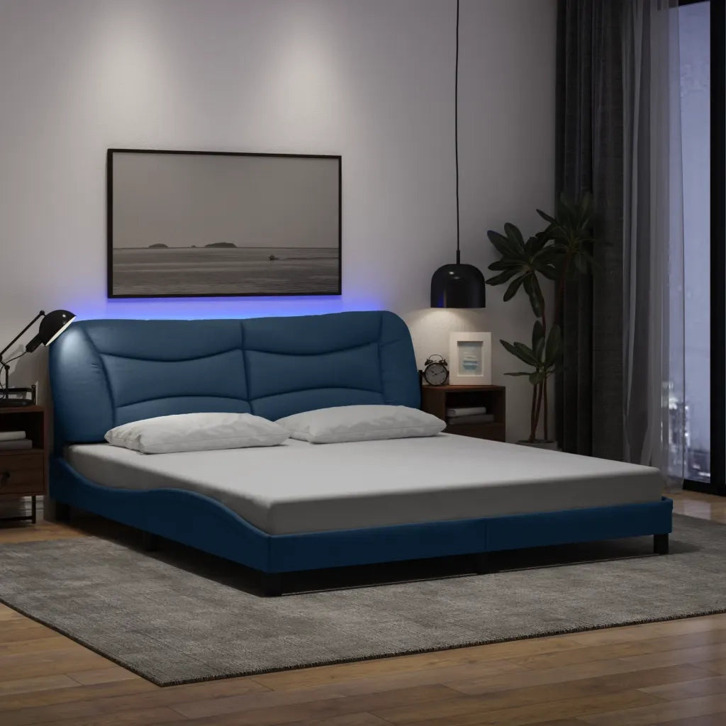 Giroletto con LED senza Materasso-Struttura Letto Hvar Blu 180x200 cm in Tessuto