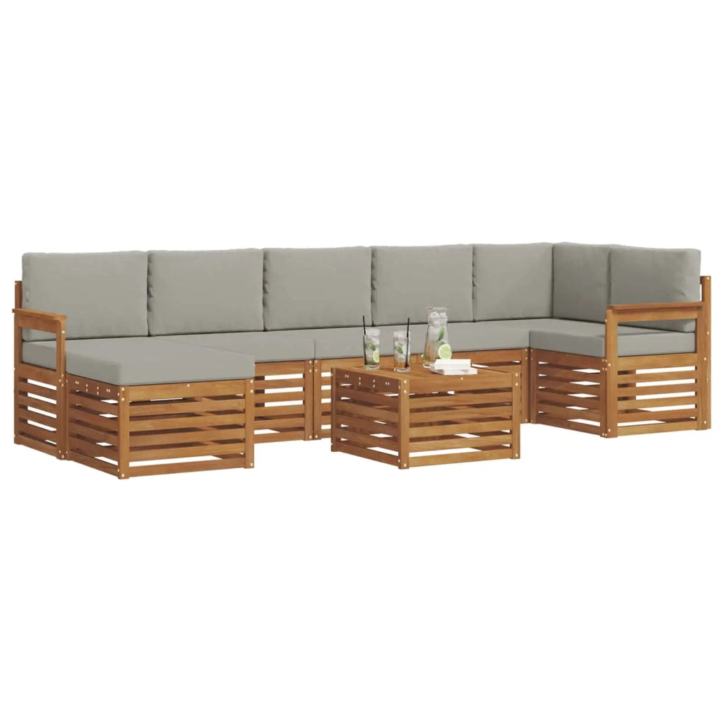 Set di divani da esterno 8 pcs Grigio Naturale e Chiaro