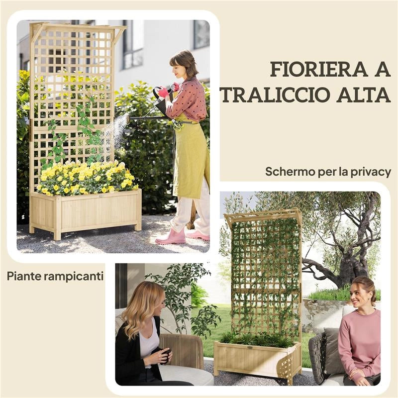 FIORIERA DA GIARDINO CON TRALICCIO PER PIANTE RAMPICANTI, 90X45X183 CM, LEGNO NATURALE