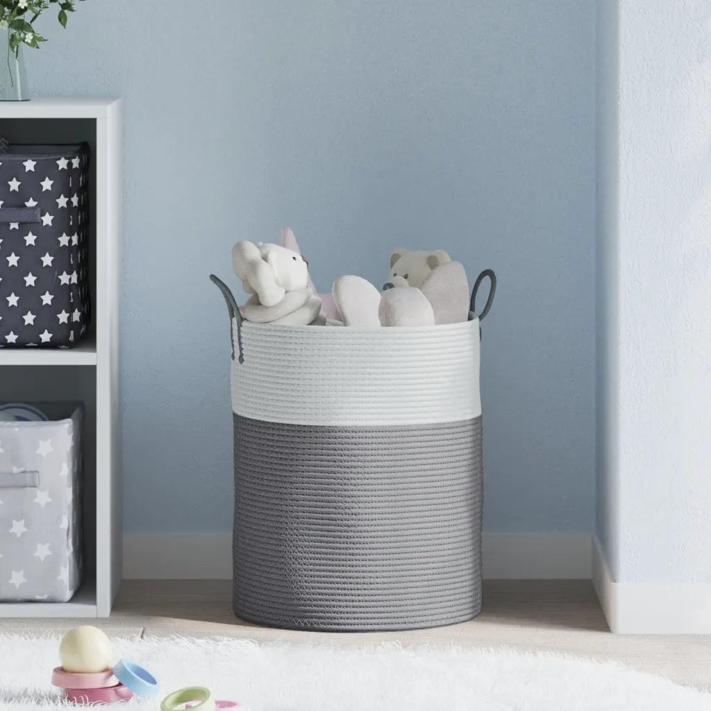 Cestino Portaoggetti Grigio e Bianco ?38x46 cm in Cotone CFW4229413