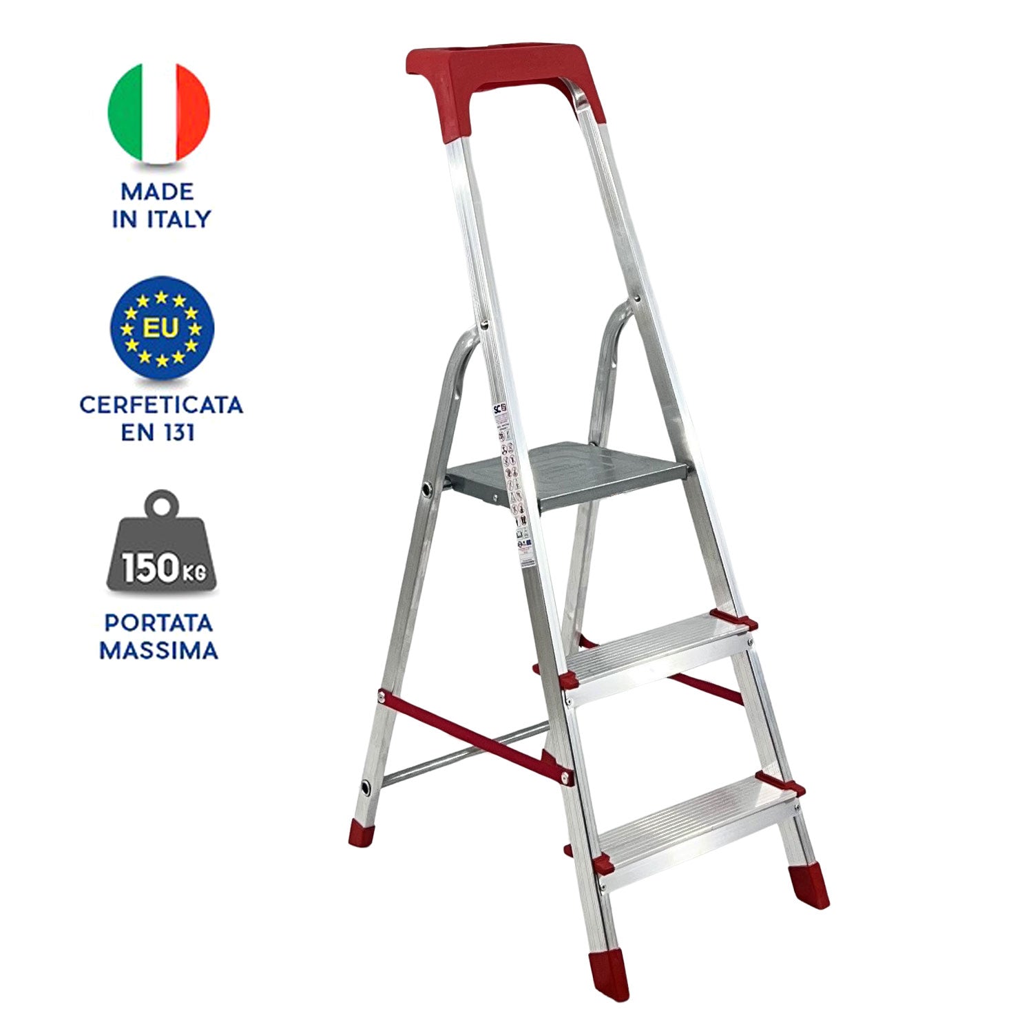 Scala Domestica in Alluminio Martina Leggera Portatile Scaletto Vaschetta Portaoggetti Pieghevole Robusta Salv 3 gradini