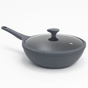 Padella Wok Antiaderente 30cm Alluminio Pietra con Coperchio Vetro Induzione Grigio