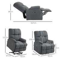 Poltrona Alzapersona con Telecomando e Poggiapiedi 84x96x100 cm Grigio Scuro