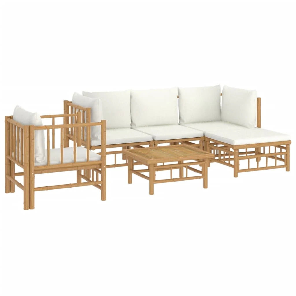 Set di mobili da giardino mobili da esterno 6 pezzi con cuscini bambù bianco crema 02_0016636