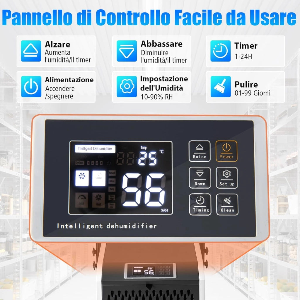 Deumidificatore Casa, Deumidificatore Elettrico con Tubo di Scarico e Timer, Portatile con Ruote per Cantina, Magazzino, Fabbrica e Grandi Spazi fino a 695 m³ (Bianco)