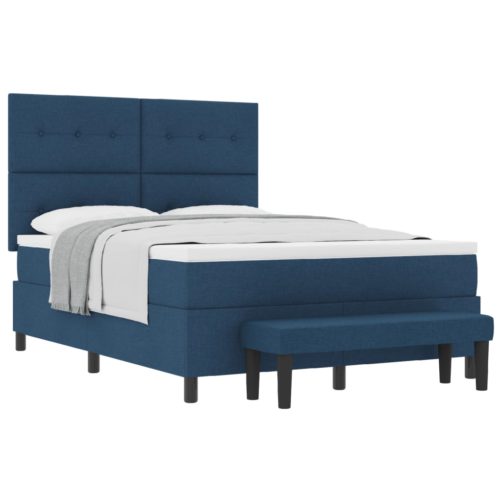 Letto con Box Spring e Materasso & Panchina Blu 140x190 cm Tessuto