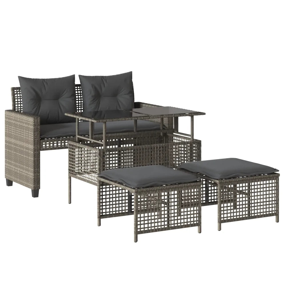 Divano da Giardino 4pz | Set Salotto da Giardino Cuscini Grigio Chiaro Polyrattan e Vetro