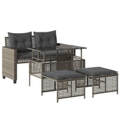 Divano da Giardino 4pz | Set Salotto da Giardino Cuscini Grigio Chiaro Polyrattan e Vetro