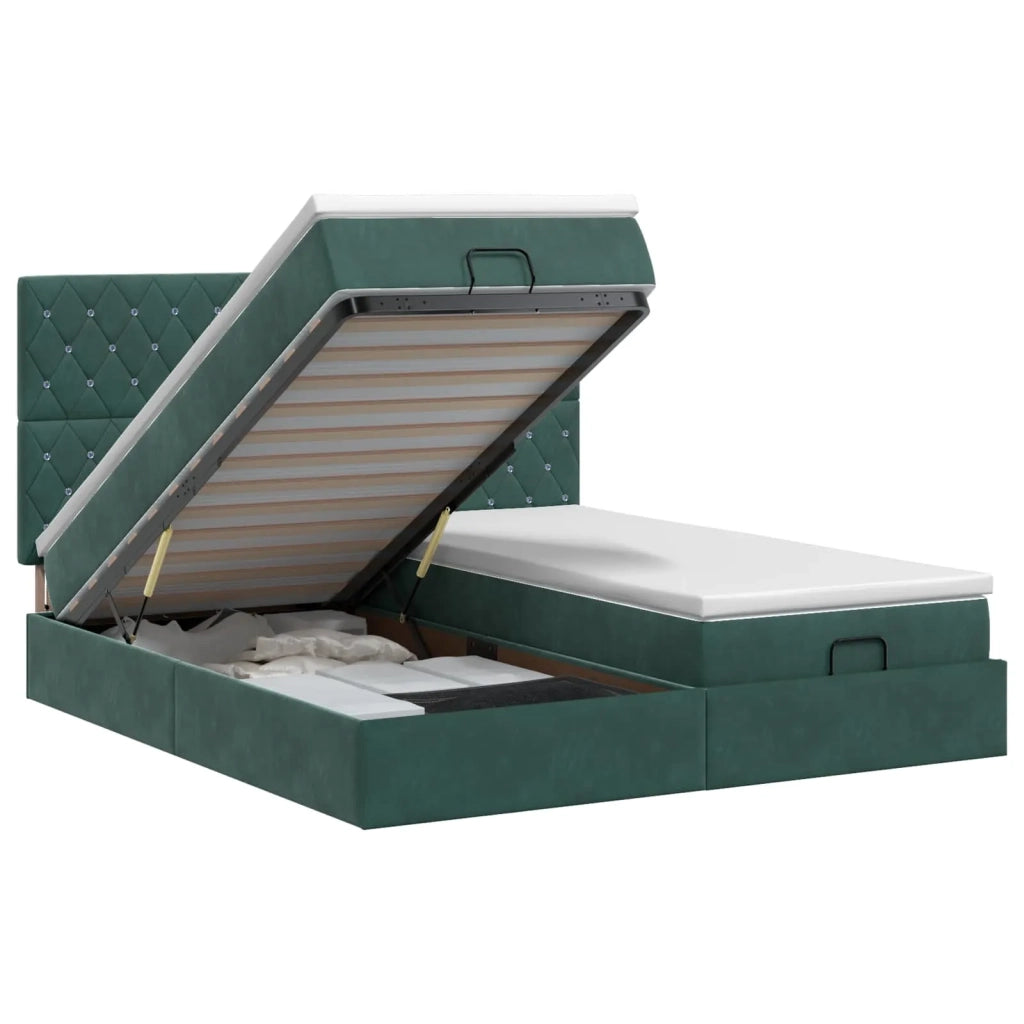 Letto ottomano con materasso 2 pz Verde Scuro Velluto 3457899