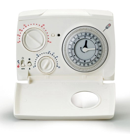Fantini Cosmi C32 Cronotermostato Giornaliero con Orologio Meccanico a Cavalieri e Batterie, Bianco