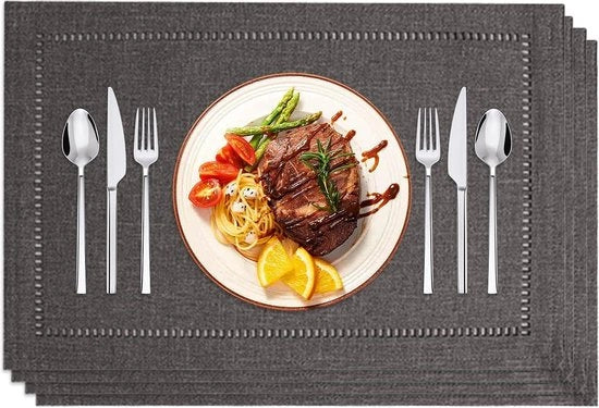 Piatti da tavola lavabili, doppia faccia 45 x 30 cm - set da 4 - imitazione lino - per cucina e sala da pranzo - grigio scuro