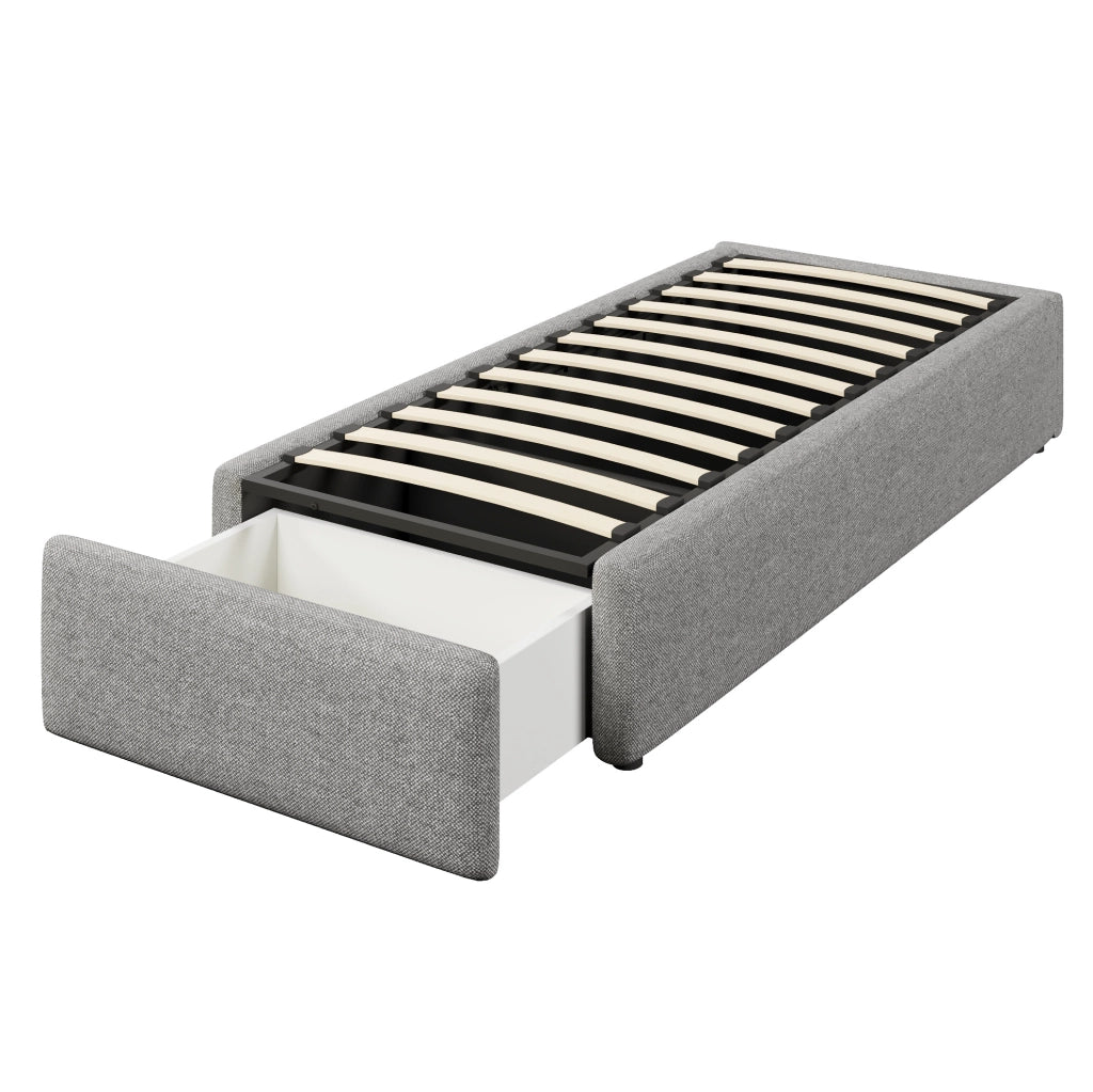 Letto imbottito 90x200 cm senza testiera; con contenitore idraulico e cassetto; grigio