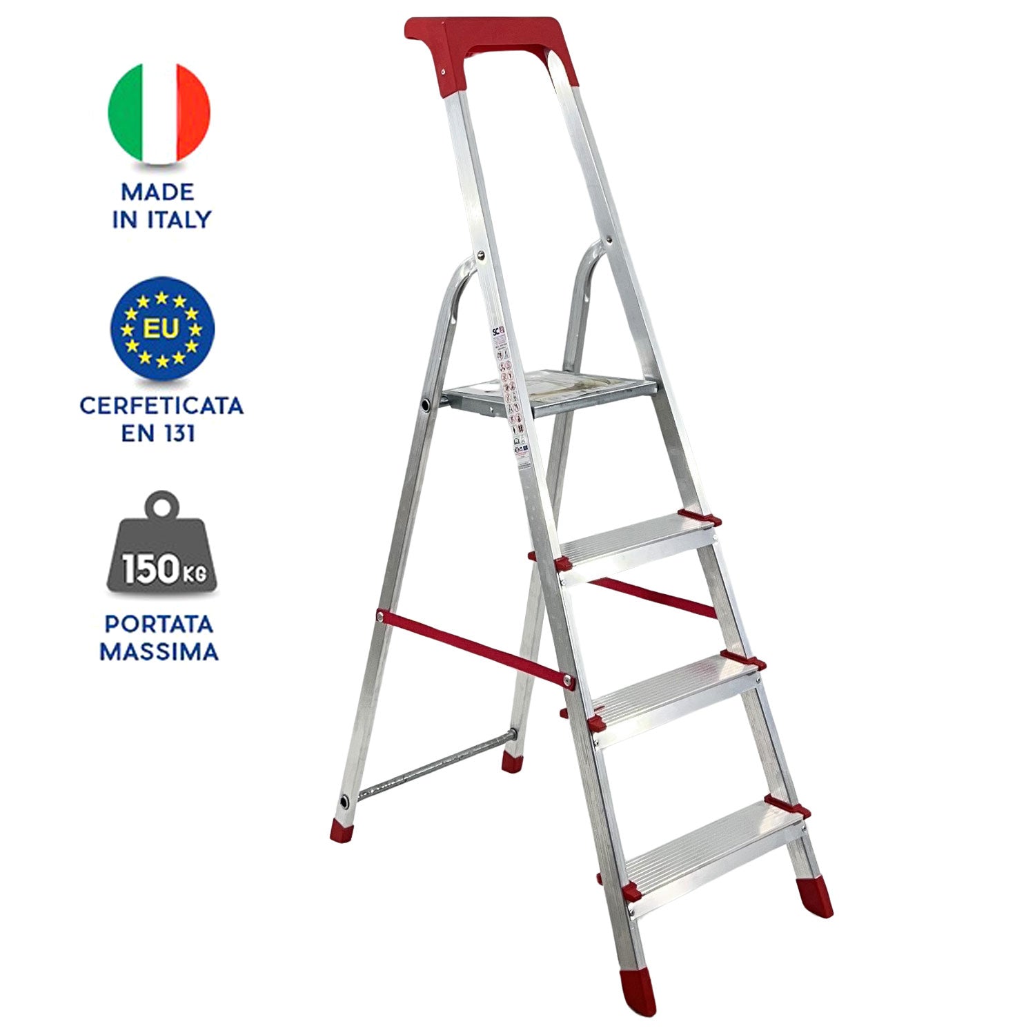 Scala Domestica in Alluminio Martina Leggera Portatile Scaletto Vaschetta Portaoggetti Pieghevole Robusta Salv 4 gradini