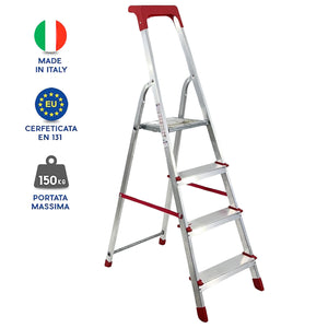 Scala Domestica in Alluminio Martina Leggera Portatile Scaletto Vaschetta Portaoggetti Pieghevole Robusta Salv 4 gradini