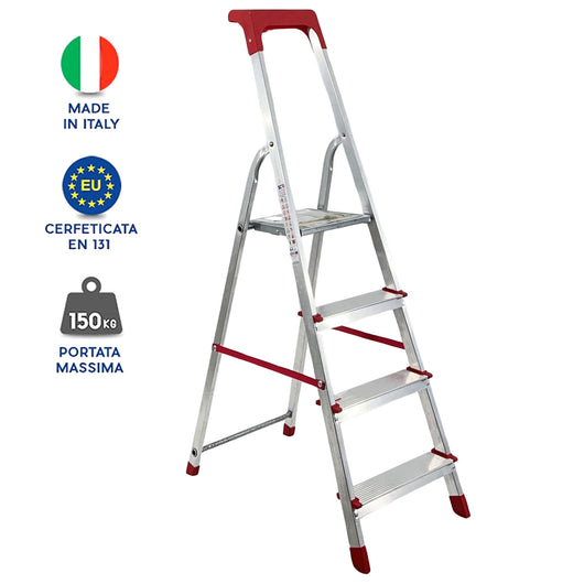 Scala Domestica in Alluminio Martina Leggera Portatile Scaletto Vaschetta Portaoggetti Pieghevole Robusta Salv 4 gradini