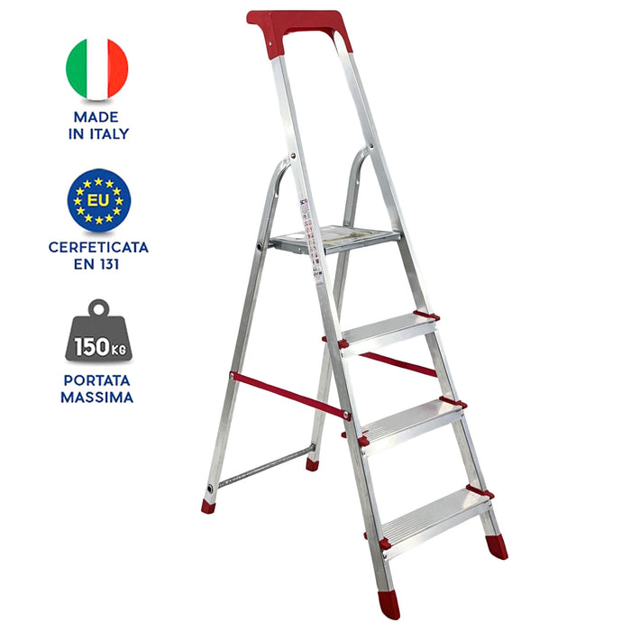 Scala Domestica in Alluminio Martina Leggera Portatile Scaletto Vaschetta Portaoggetti Pieghevole Robusta Salv 4 gradini