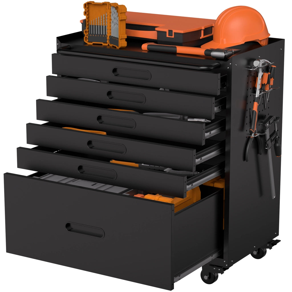 Mobiletto da officina su ruote con 6 cassetti, armadio mobile per garage con sistema di cassetti continuo per piccoli componenti e utensili, robusta s