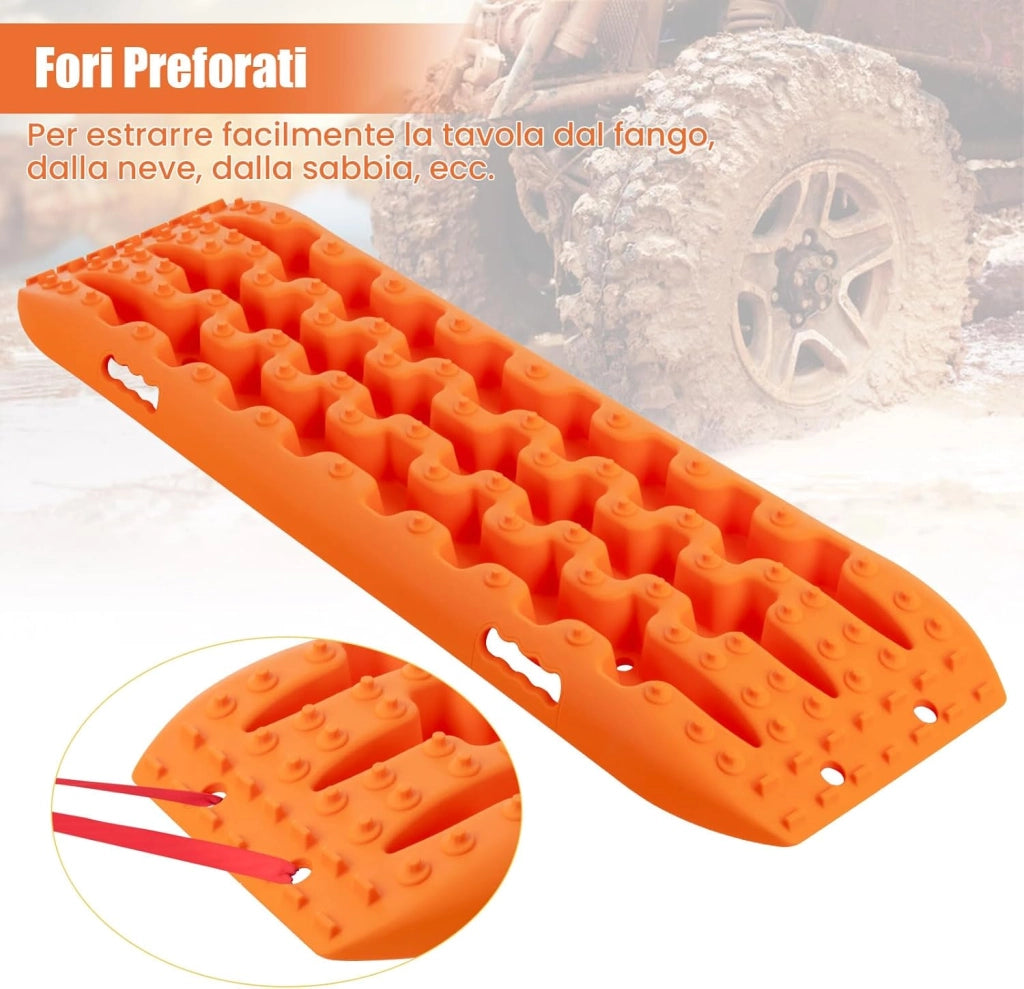 Tappetino di Trazione 2 Pezzi, Carico 10T, Piastre di Trazione per SUV Camper Auto Camion, Tavola di Recupero per Piste Offroad, per Sabbia, Neve, Fango (Arancione, 107 x 31 x 7 cm)