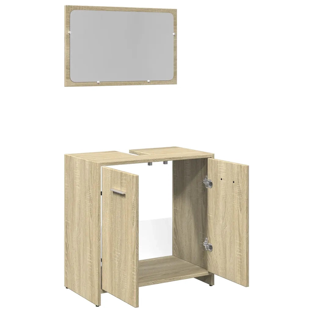 Set Mobili da Bagno 2 pz Rovere Sonoma in Legno Multistrato