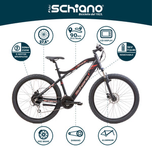 F.lli Schiano Braver, Bici Elettrica Mountain Bike 27.5 Inches per Adulti, 36V 11.6Ah Batteria Rimovibile, Motore 250W 5