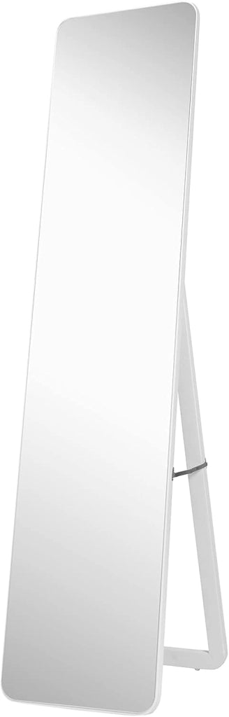 2 in 1 Specchio da Parete/da Terra con Telaio in Legno Massiccio, Ideale per Corridoio, Spogliatoio, 160 x 37 cm, Bianco