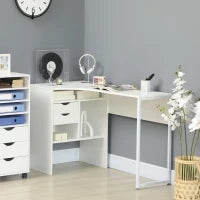 Scrivania angolare con 2 cassetti e 3 scomparti aperti, 120 x 60 x 74 cm, Bianco