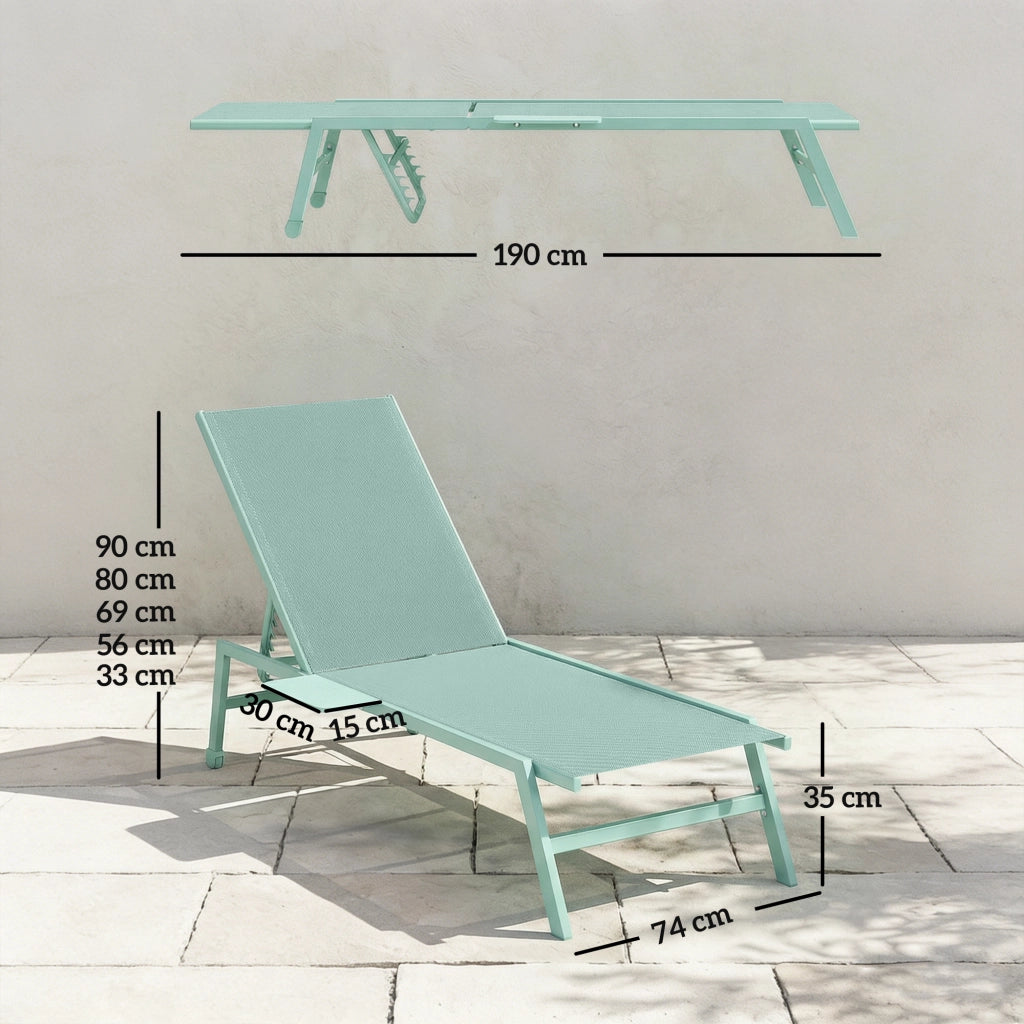 Lettino Prendisole Regolabile ¨C zephmum ¨C Verde, Metallo, 2 Pezzi con Tavolino