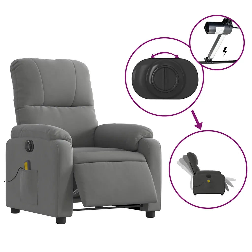 Divano Sedia-Poltrona Reclinante Massaggi Elettrica Grigio Scuro Microfibra 108591