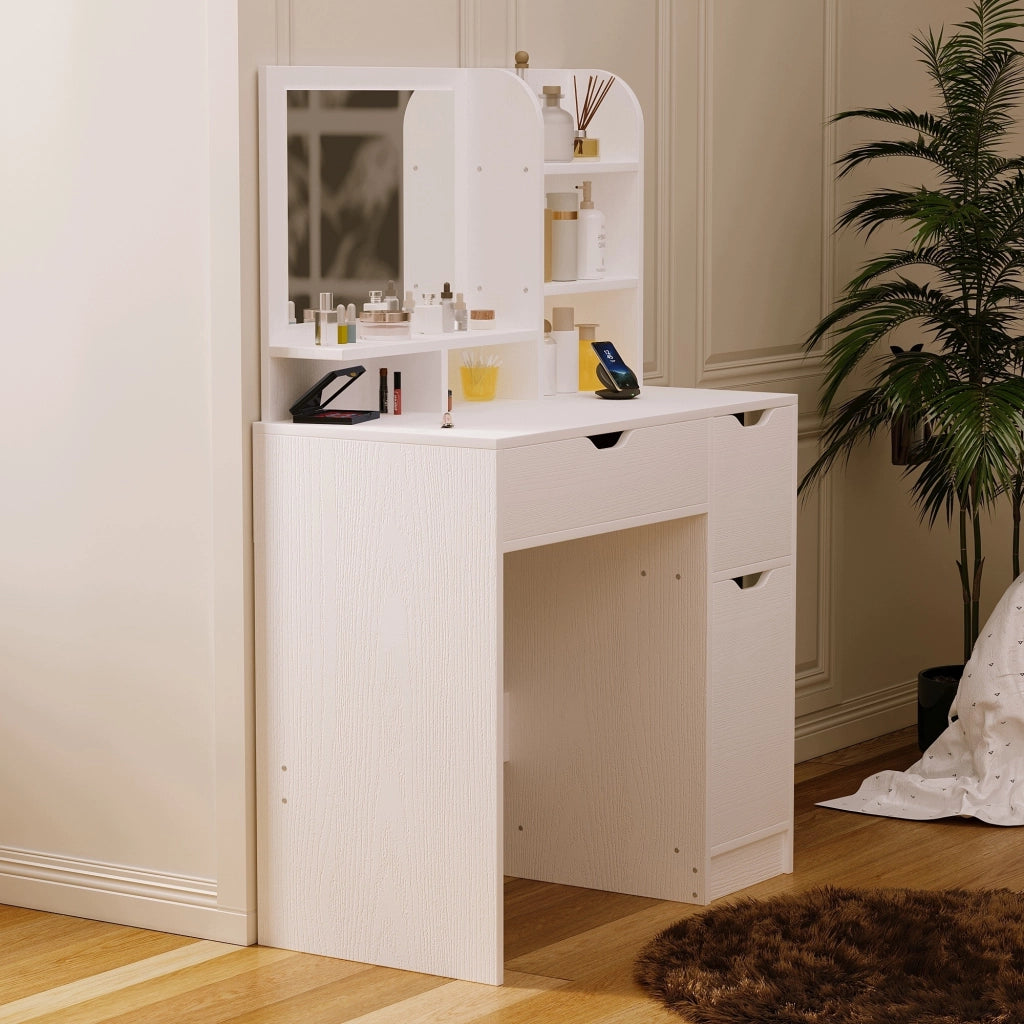 Moderna toeletta bianca con cassetti e specchio in stile scandinavo
