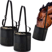 Zak daunoce per cavalli, sacchi di fieno, sacchi da mangime per cavalli con cinghie regolabili, supporto cervicale comodo, nasale e fondo impermeabile (nero): 2 pz