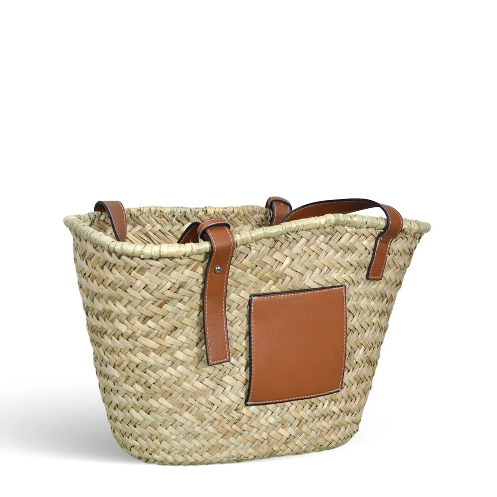 Borsa mare Erba Spring paglia intrecciata con manici in cuoio 20x14x21cm piccola
