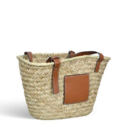 Borsa mare Erba Spring paglia intrecciata con manici in cuoio 20x14x21cm piccola