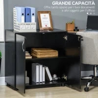 Mobile Ufficio Portadocumenti Multiuso con Serratura, 2 Ante e Mensola Interna, 80x40x80 cm, Nero