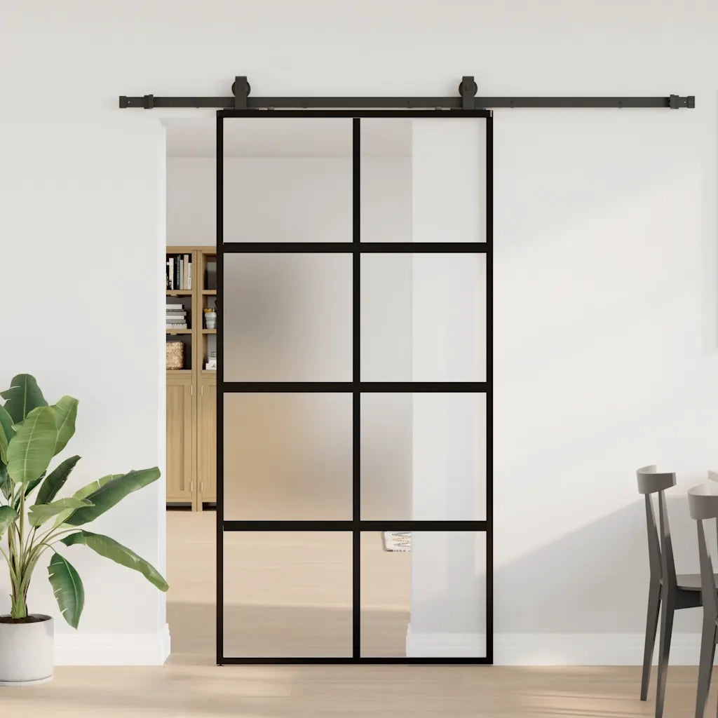Porta Scorrevole Ferramenta Nera 102,5x205 cm Vetro Temperato