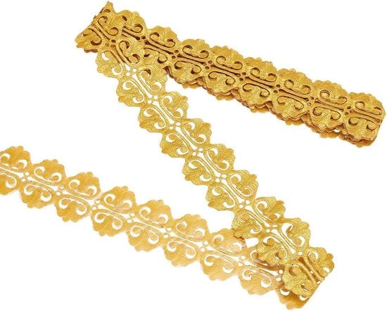 Tessuto a lino in poliestere 4,37 Yard/4M - Broccato dorato 79 cm di larghezza - Fiori metallici bordo - Rod lace dorato decorativo