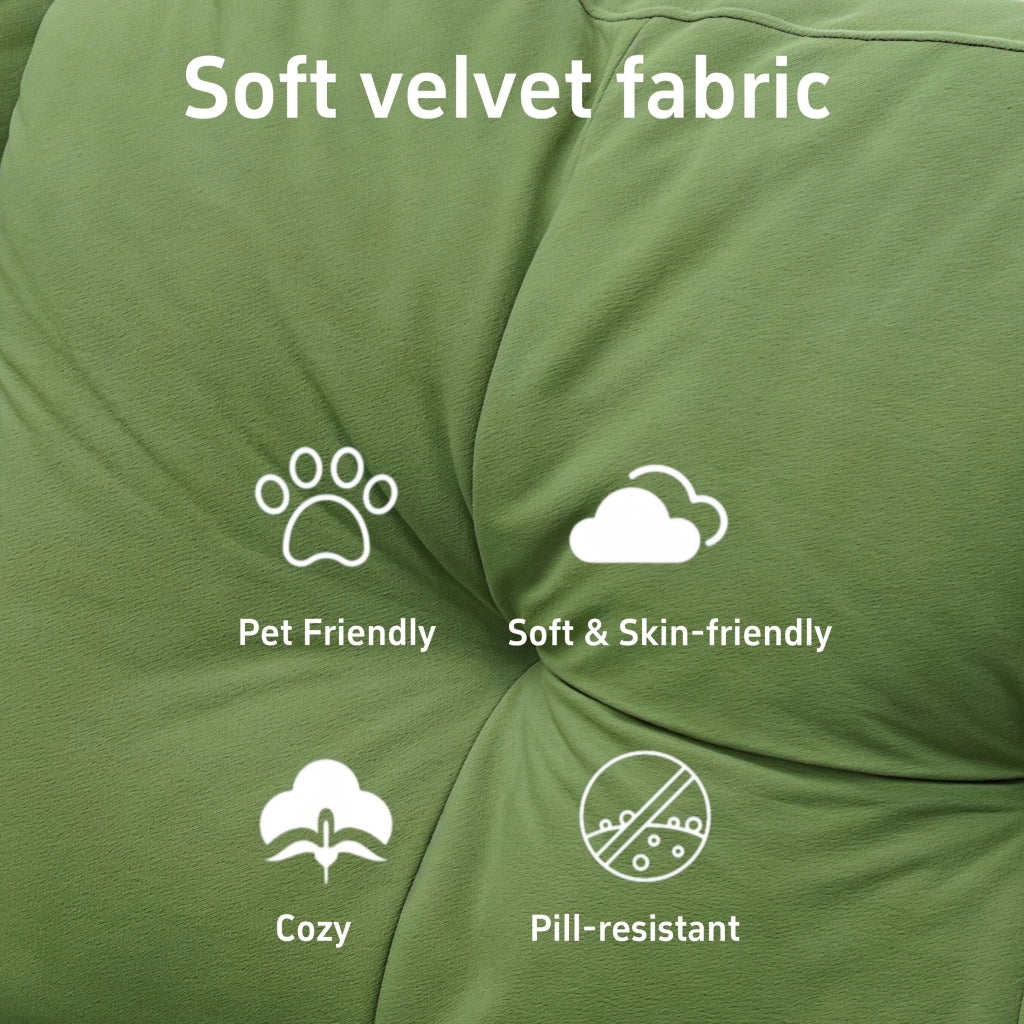 Divano angolare modulare a L con chaise longue estraibile, spazio contenitore e porte USB, in velluto verde per soggiorno