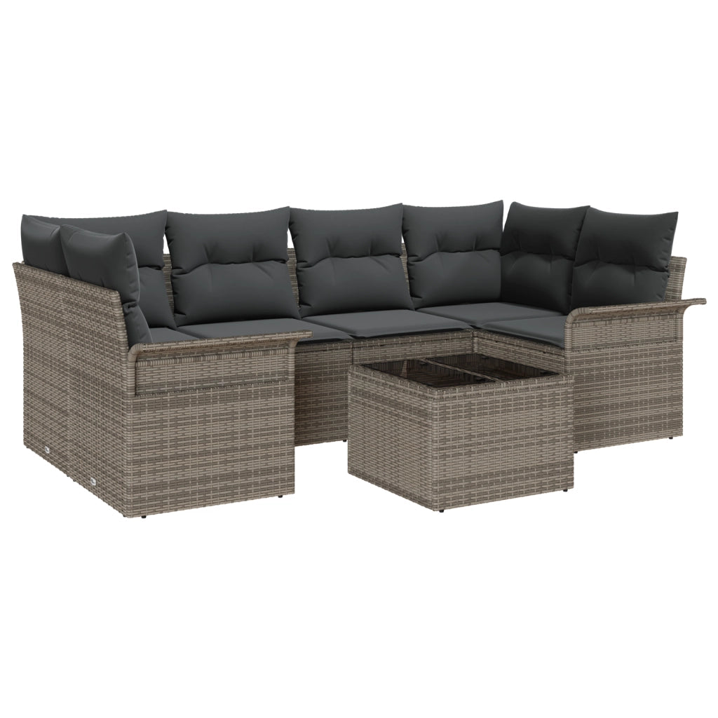 Set Divano da Giardino a 7 Pezzi con Cuscini Grigio Polyrattan