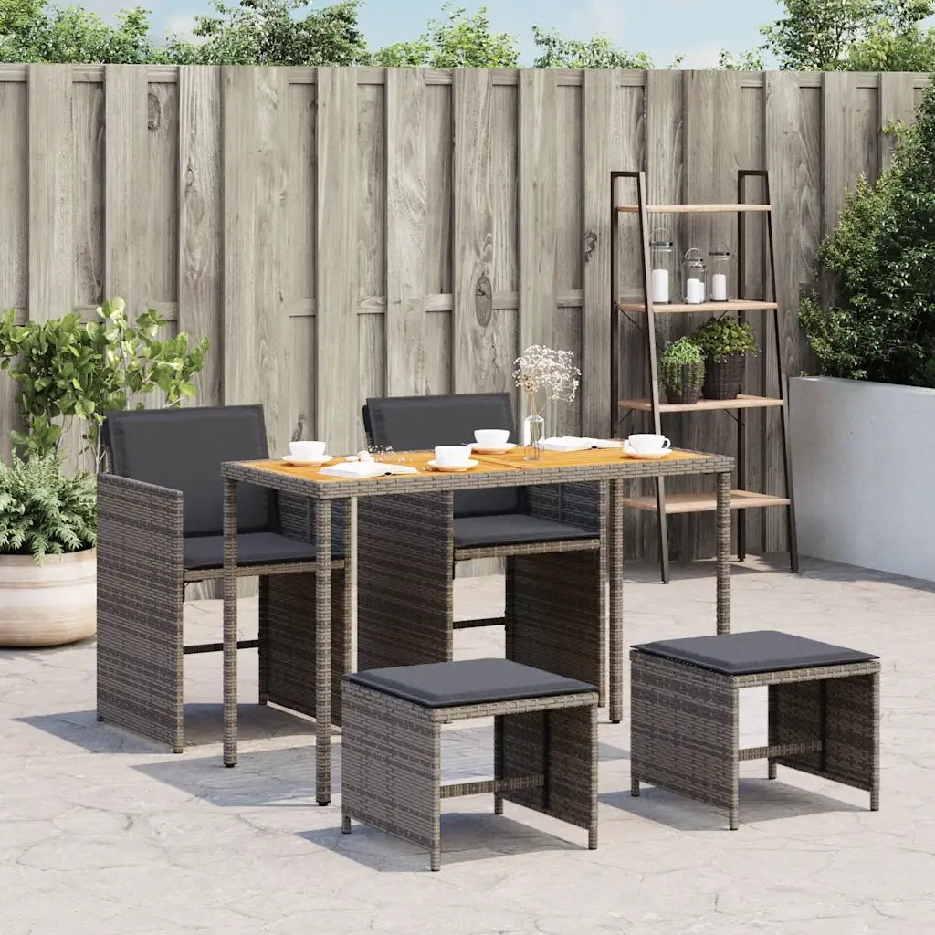 Set da Pranzo da Giardino 5 pz | Set Salotto da Giardino con Cuscini in Polyrattan Grigio