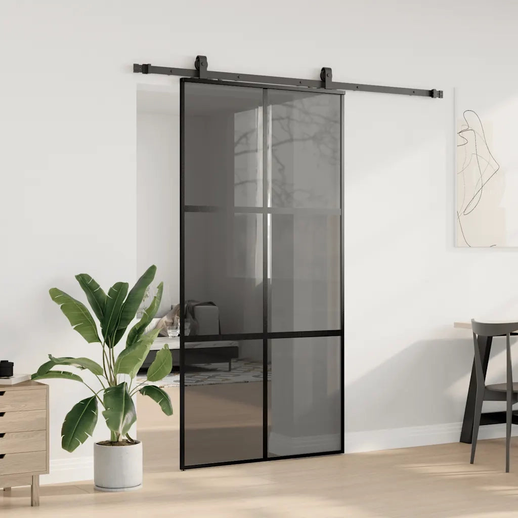 Porta Scorrevole Ferramenta Nera 102,5x205 cm Vetro Temperato