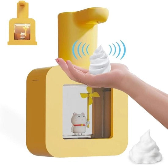 Dispensatore di sapone sensore automatico schiumante - Dispensatore di sapone senza toccare - Per bambini - Illuminazione morbida e calda - Disegno di animale da cartone - Lavastoviglie a flusso libero acqua - Contacher da bagno - Top in giallo .