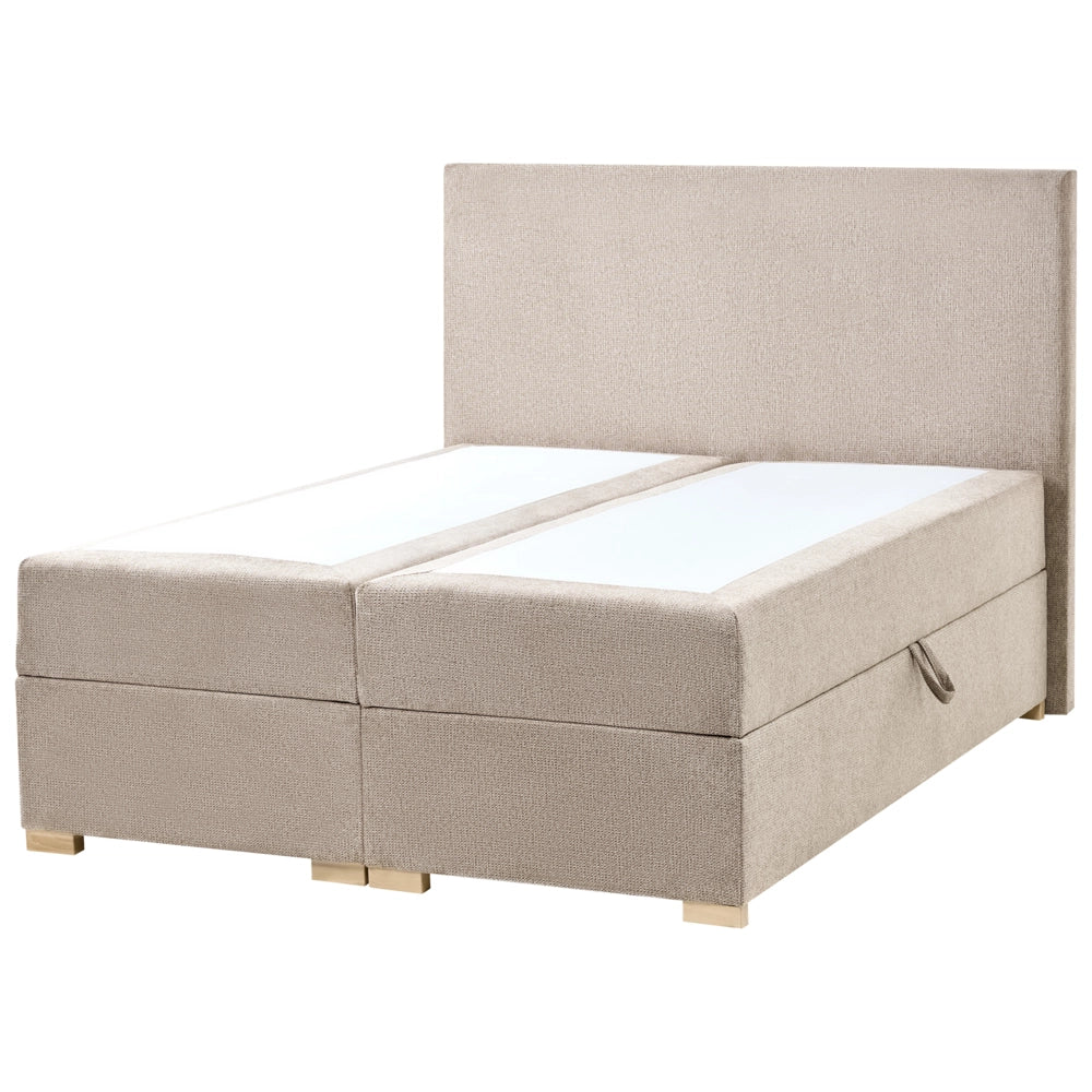 Letto matrimoniale con contenitore sollevabile in tessuto tortora 120 x 200 cm con testiera stile moderno