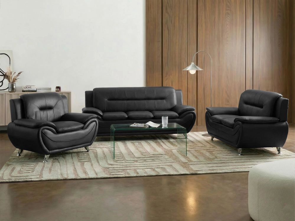 Set divano 6 posti in ecopelle vegana nero gambe in metallo argentato facile da pulire stile moderno e glamour per il soggiorno